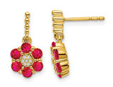 1.05 Carat (ctw) Ruby Flower Earrings in 14K Yellow Gold with Accent Diamonds